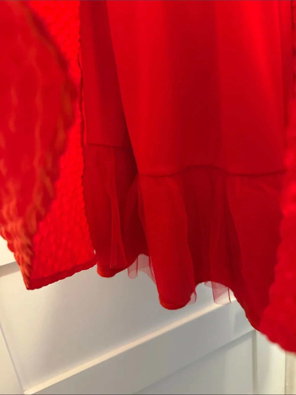 Crystal Doll Vibrant Red Textured Puff-Sleeve Mini Dress - Picture 5 of 8